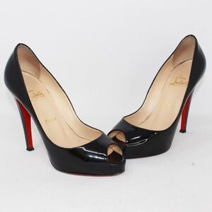 Christian Louboutin Very Prive Black Patent Peep Toe 100MM